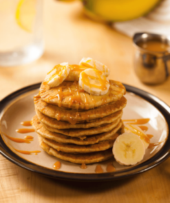 Stack of banana carmel pancakes
