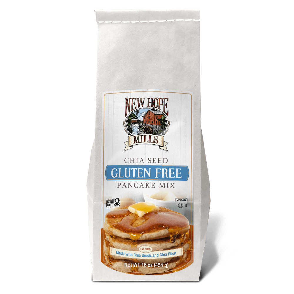 Image of the front of the Gluten Free Chia Pancake Mix bag