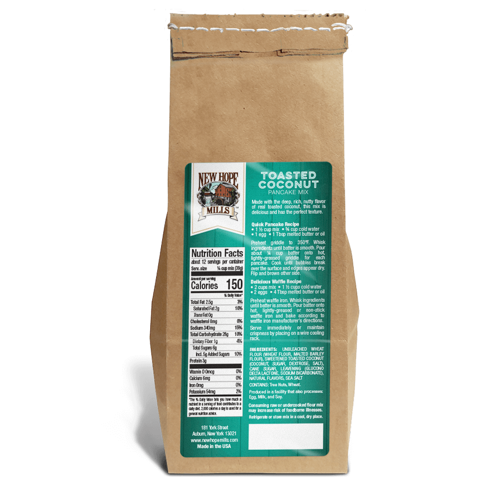 Back image of a bag of 乳奴隷乳フ辱在线观看 17oz Toasted Coconut Pancake Mix