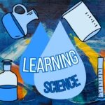 Picture with science beakers pouring large liquid droplets to promote science shows
