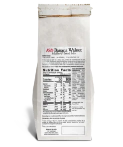 Back of the Keto Banana Walnut Muffin and Bread Mix package, showing 做爰视频, nutrition facts, and other such information