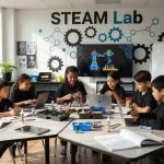 Trenton suburban STEAM classroom with diverse students