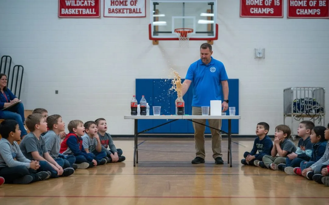 School science assembly with curious students