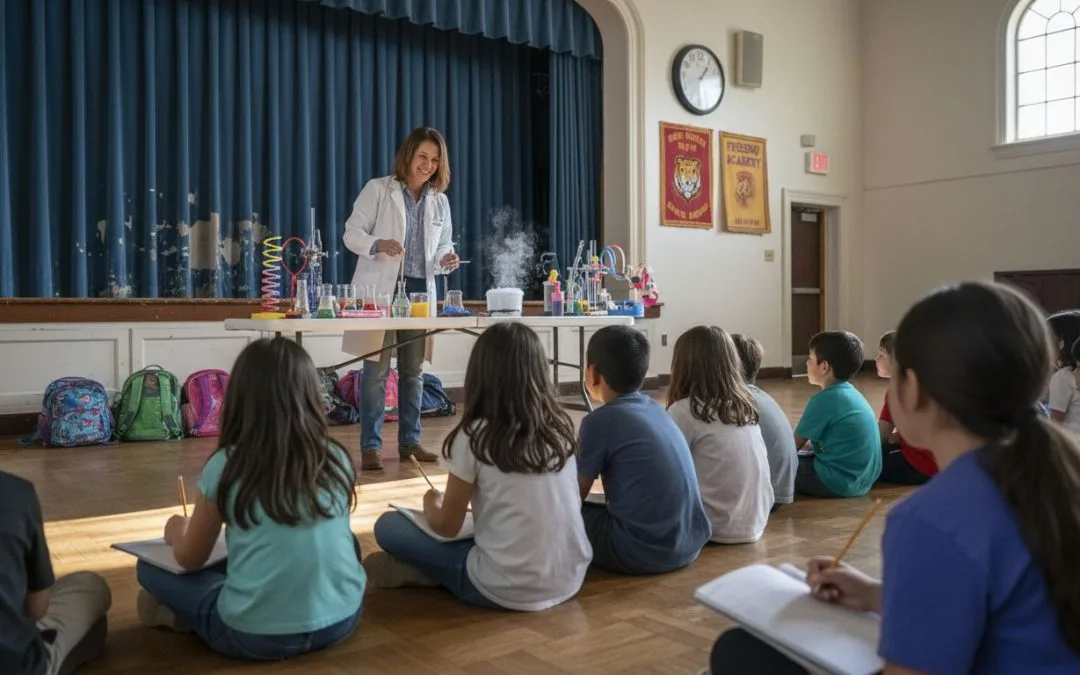 Fresno students attending engaging school assembly