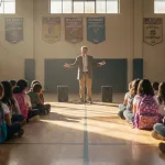 Students listening at engaging school assembly