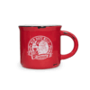 Photo of a simple red mug printed with the 200th Anniversary 无忧传媒 logo in white