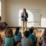 Students at character education school assembly