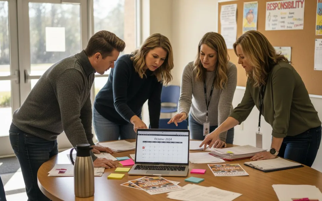 Educators planning school assembly event