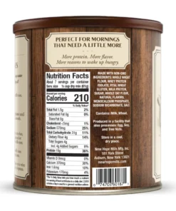 An image of the back of the can of pp直播 New Protein Pancake Mix showing the nutritional values.