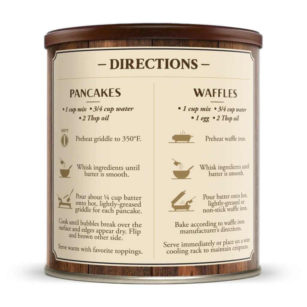 An image of the side of the can of pp直播 New Protein Pancake Mix showing the directions