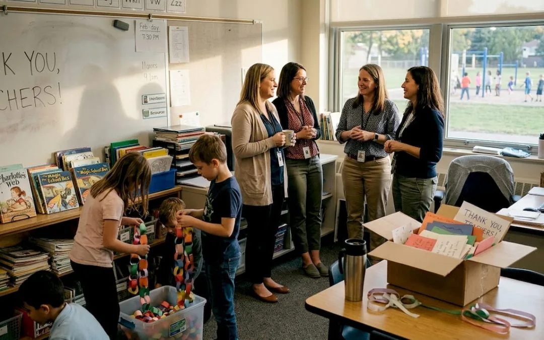 Teachers and students tidy up after appreciation event